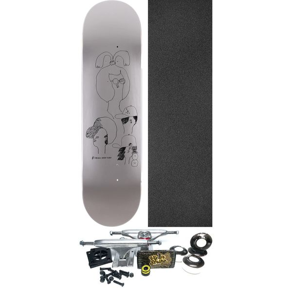 5Boro NYC Skateboards Marx / Nardelli NY Heads Silver Skateboard Deck - 8.5" x 32" - Complete Skateboard Bundle